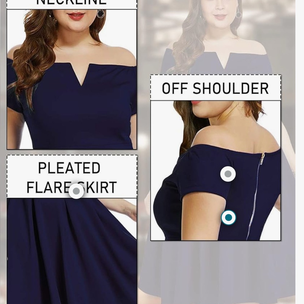Elegant Navy Blue Off-Shoulder Dress - Picture 3 of 3